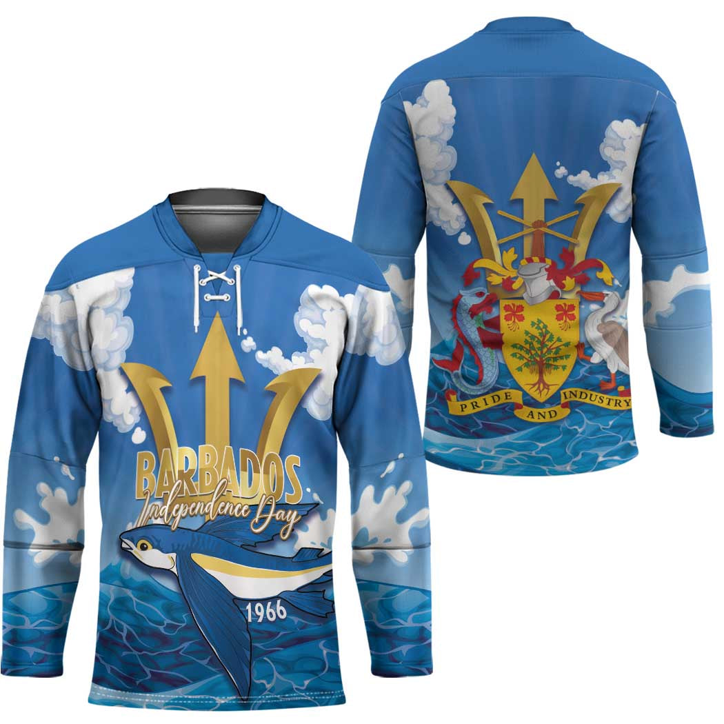 Barbados Independence Day Hockey Jersey Gold Trident and Flying Fish - Wonder Print Shop