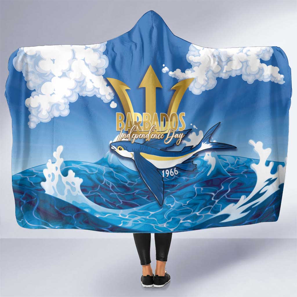 Barbados Independence Day Hooded Blanket Gold Trident and Flying Fish - Wonder Print Shop