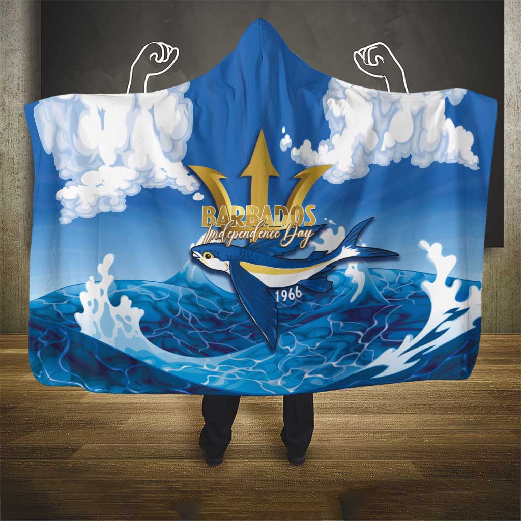 Barbados Independence Day Hooded Blanket Gold Trident and Flying Fish - Wonder Print Shop