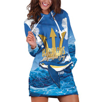 Barbados Independence Day Hoodie Dress Gold Trident and Flying Fish - Wonder Print Shop