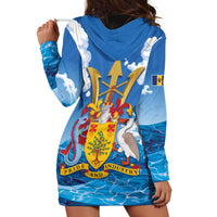 Barbados Independence Day Hoodie Dress Gold Trident and Flying Fish - Wonder Print Shop