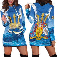 Barbados Independence Day Hoodie Dress Gold Trident and Flying Fish - Wonder Print Shop