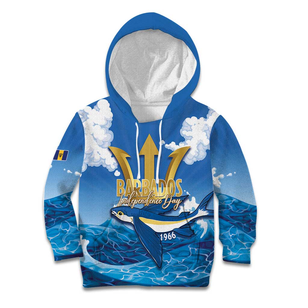 Barbados Independence Day Kid Hoodie Gold Trident and Flying Fish - Wonder Print Shop