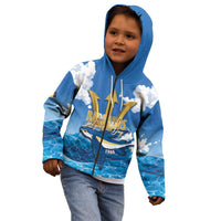 Barbados Independence Day Kid Hoodie Gold Trident and Flying Fish - Wonder Print Shop