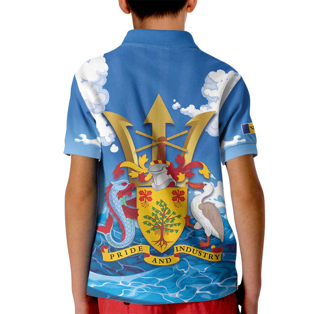 Barbados Independence Day Kid Polo Shirt Gold Trident and Flying Fish - Wonder Print Shop