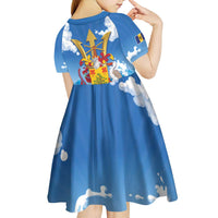 Barbados Independence Day Kid Short Sleeve Dress Gold Trident and Flying Fish - Wonder Print Shop