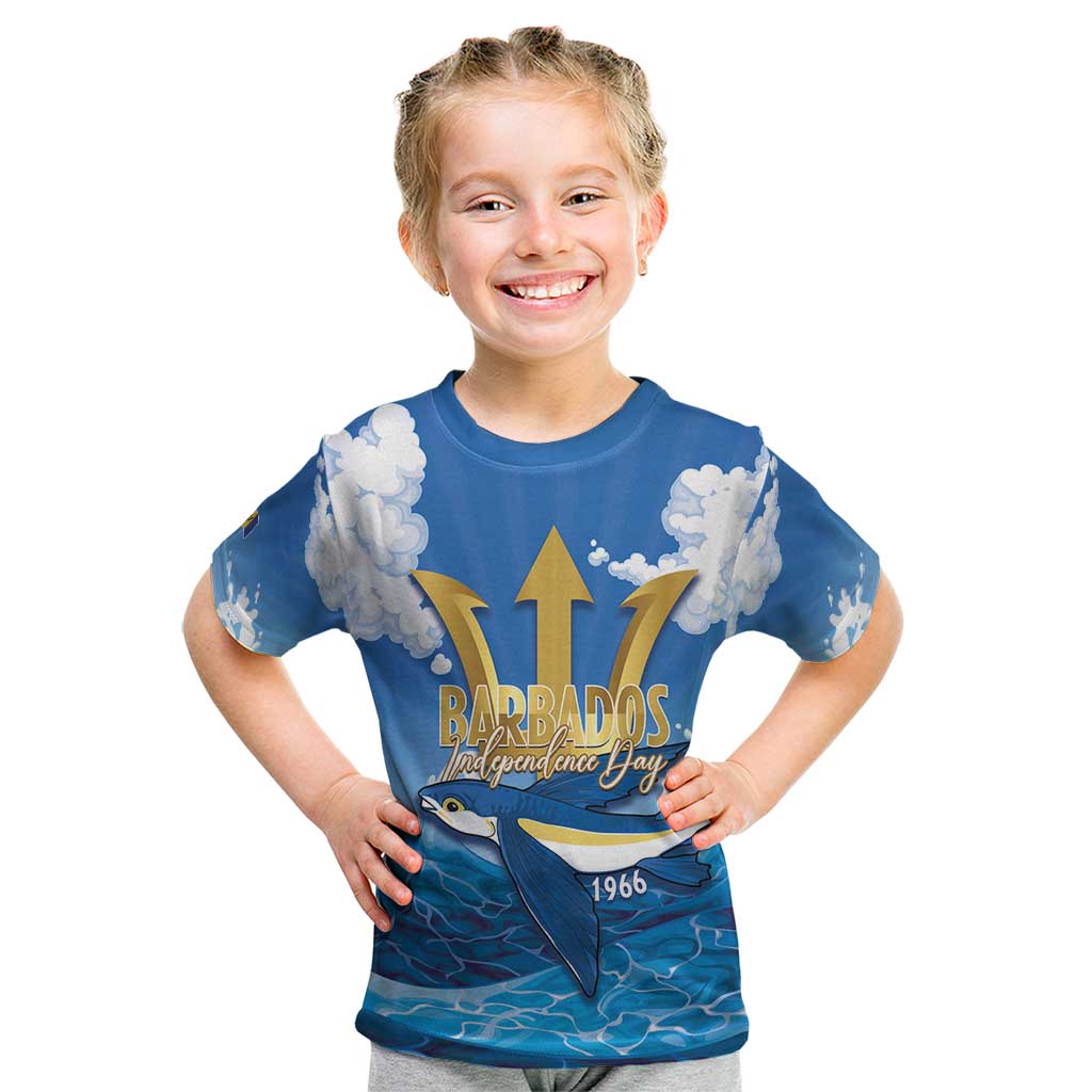 Barbados Independence Day Kid T Shirt Gold Trident and Flying Fish - Wonder Print Shop