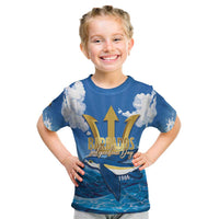 Barbados Independence Day Kid T Shirt Gold Trident and Flying Fish - Wonder Print Shop