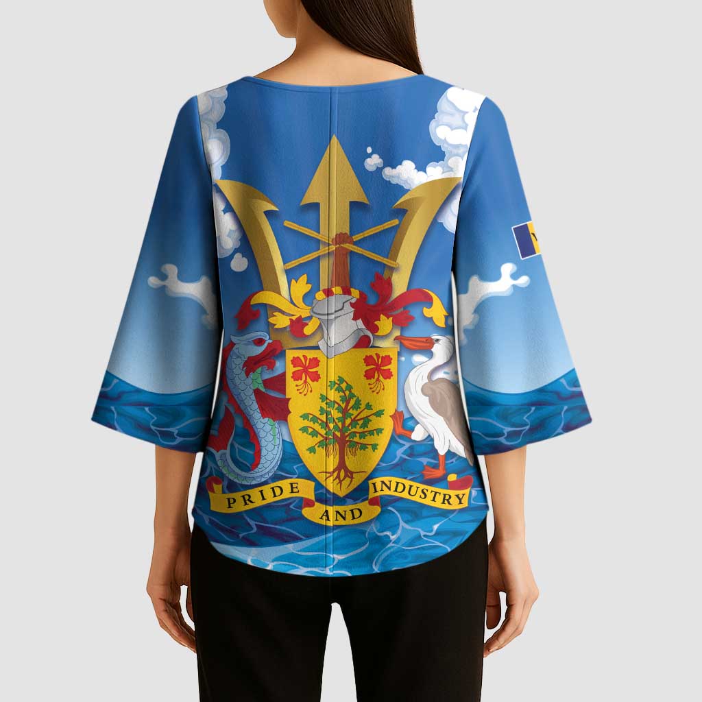Barbados Independence Day Kimono Sleeve Blouse Gold Trident and Flying Fish - Wonder Print Shop