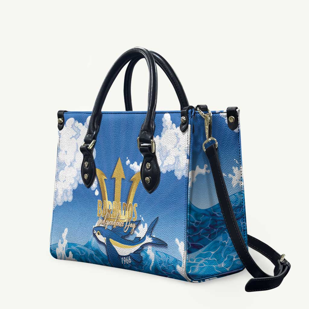 Barbados Independence Day Leather Bag Gold Trident and Flying Fish - Wonder Print Shop