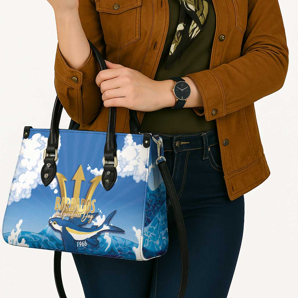 Barbados Independence Day Leather Bag Gold Trident and Flying Fish - Wonder Print Shop