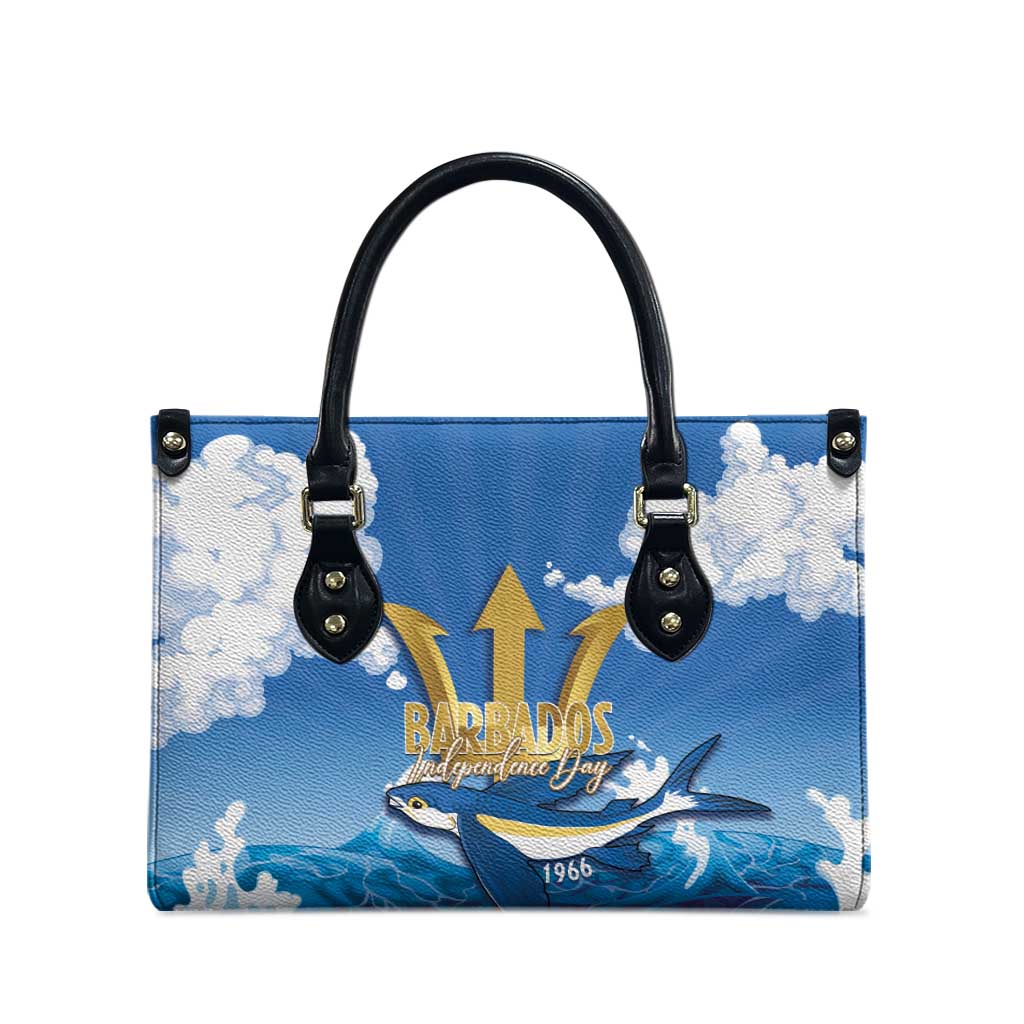 Barbados Independence Day Leather Bag Gold Trident and Flying Fish - Wonder Print Shop