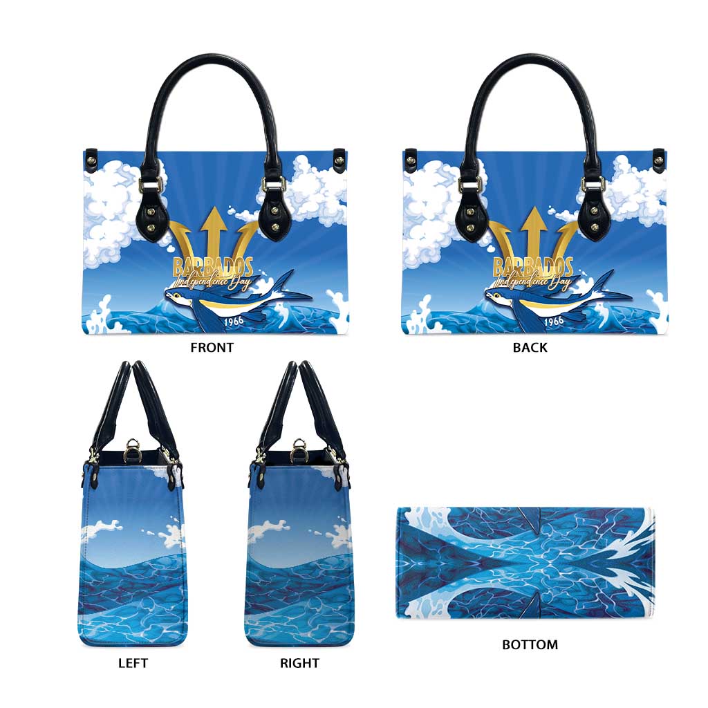 Barbados Independence Day Leather Bag Gold Trident and Flying Fish - Wonder Print Shop