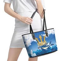 Barbados Independence Day Leather Tote Bag Gold Trident and Flying Fish - Wonder Print Shop