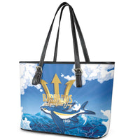 Barbados Independence Day Leather Tote Bag Gold Trident and Flying Fish - Wonder Print Shop