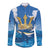 Barbados Independence Day Long Sleeve Button Shirt Gold Trident and Flying Fish - Wonder Print Shop