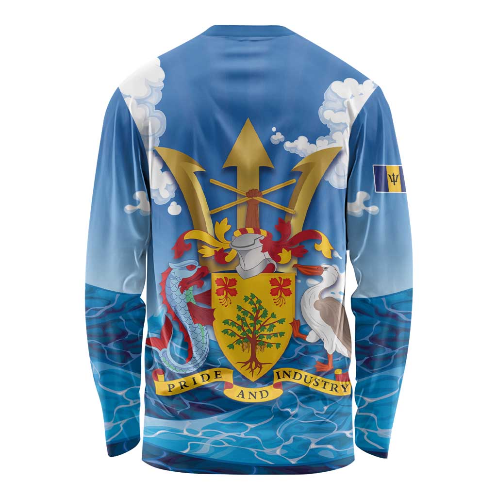 Barbados Independence Day Long Sleeve Shirt Gold Trident and Flying Fish - Wonder Print Shop