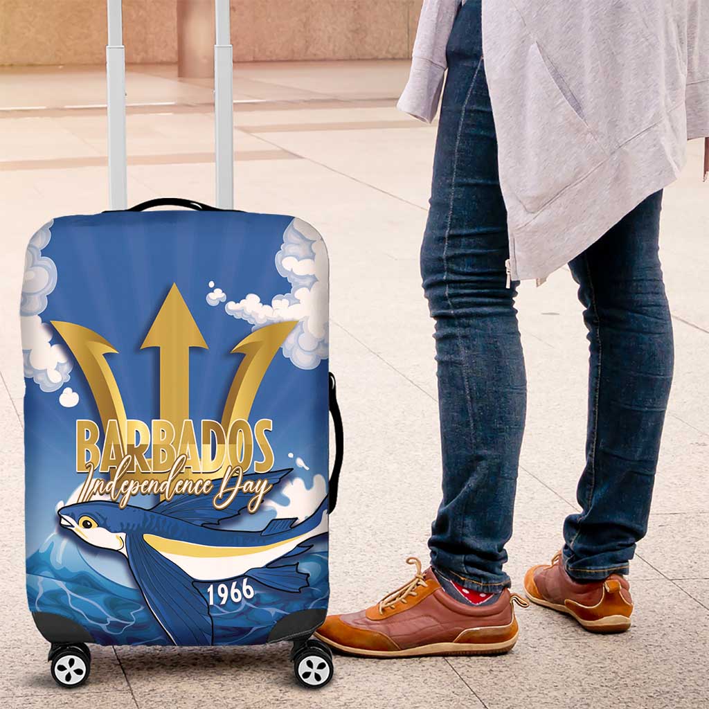 Barbados Independence Day Luggage Cover Gold Trident and Flying Fish - Wonder Print Shop