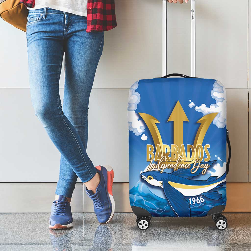 Barbados Independence Day Luggage Cover Gold Trident and Flying Fish - Wonder Print Shop