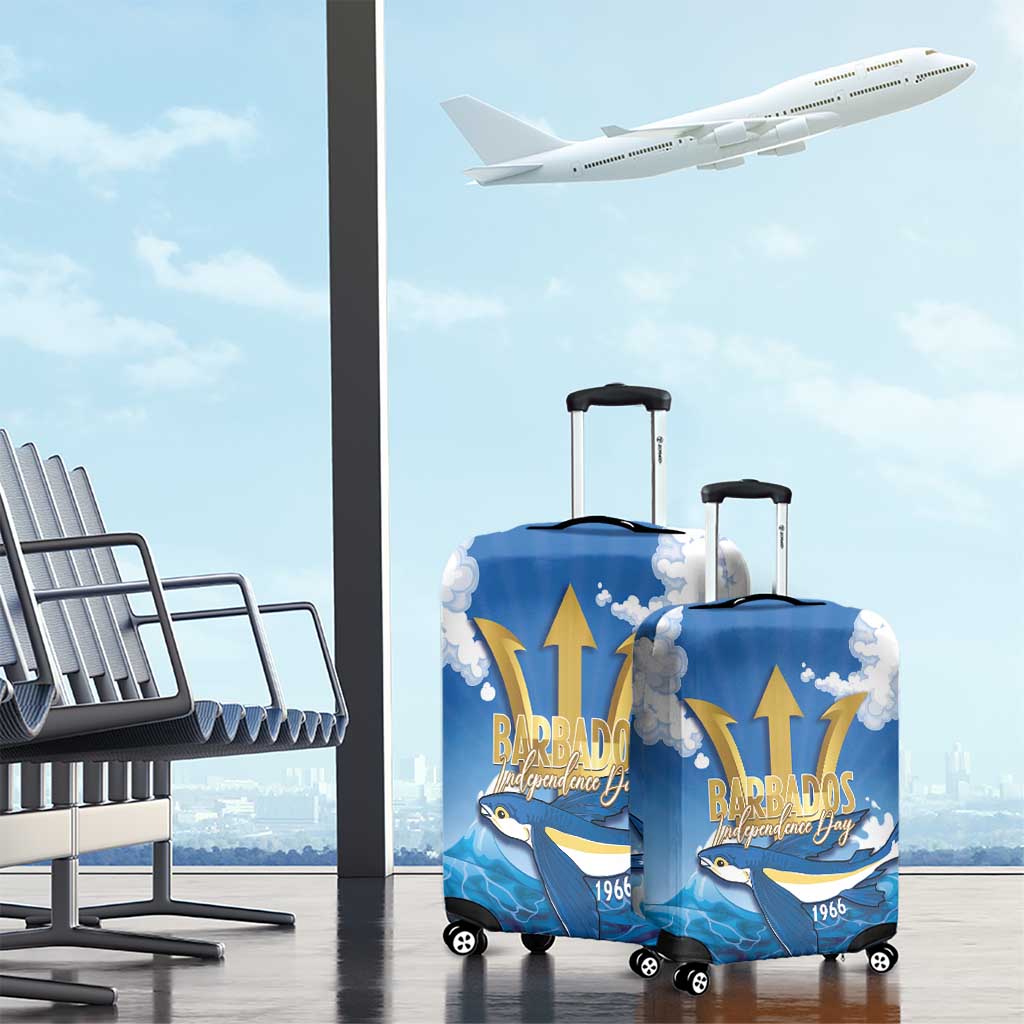 Barbados Independence Day Luggage Cover Gold Trident and Flying Fish - Wonder Print Shop
