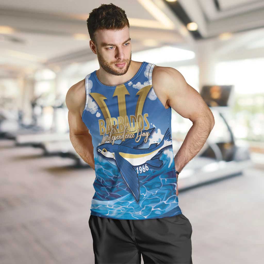 Barbados Independence Day Men Tank Top Gold Trident and Flying Fish - Wonder Print Shop