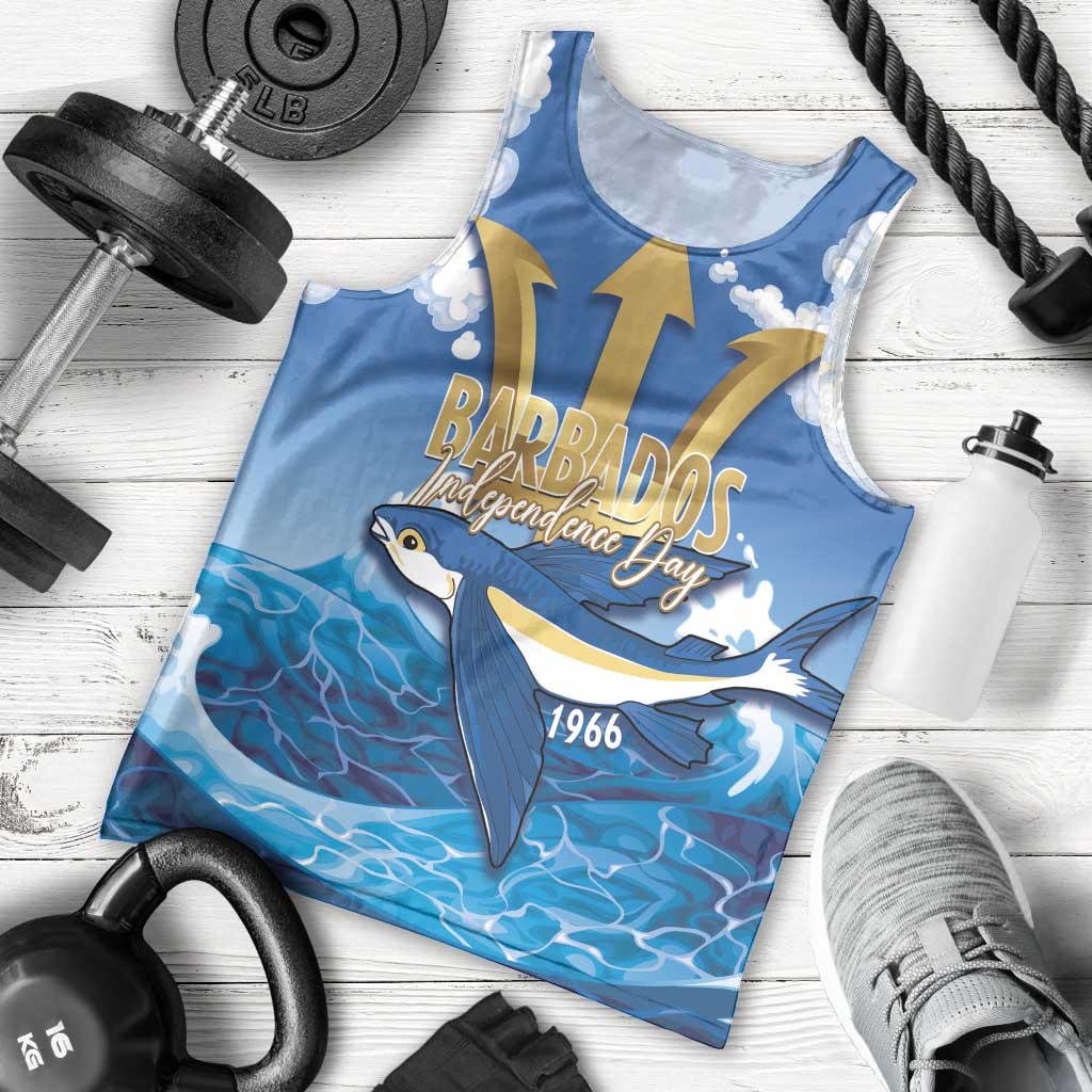 Barbados Independence Day Men Tank Top Gold Trident and Flying Fish - Wonder Print Shop