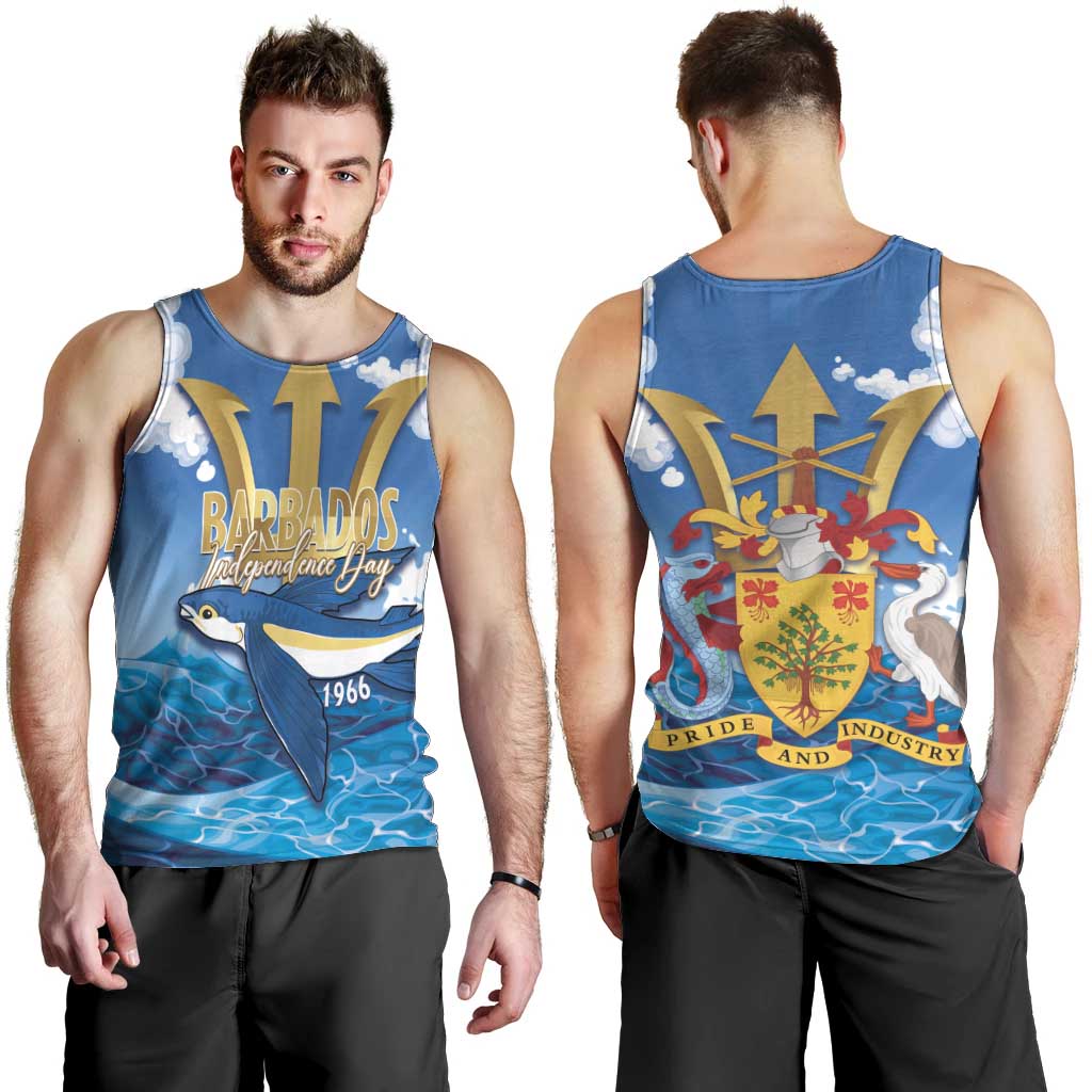 Barbados Independence Day Men Tank Top Gold Trident and Flying Fish - Wonder Print Shop