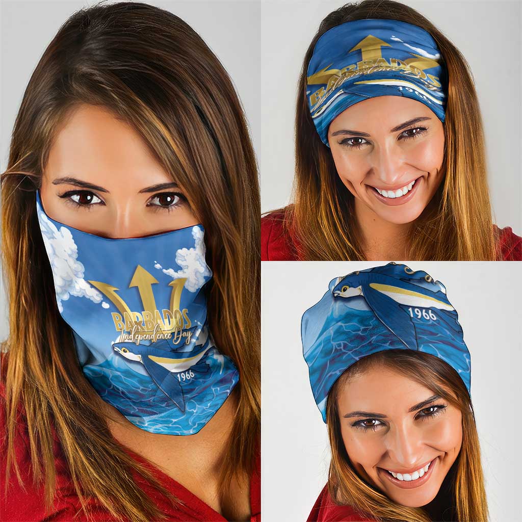 Barbados Independence Day Neck Gaiter Gold Trident and Flying Fish - Wonder Print Shop