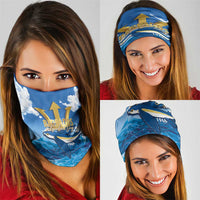 Barbados Independence Day Neck Gaiter Gold Trident and Flying Fish - Wonder Print Shop