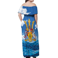 Barbados Independence Day Off Shoulder Maxi Dress Gold Trident and Flying Fish - Wonder Print Shop