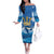 Barbados Independence Day Off The Shoulder Long Sleeve Dress Gold Trident and Flying Fish - Wonder Print Shop
