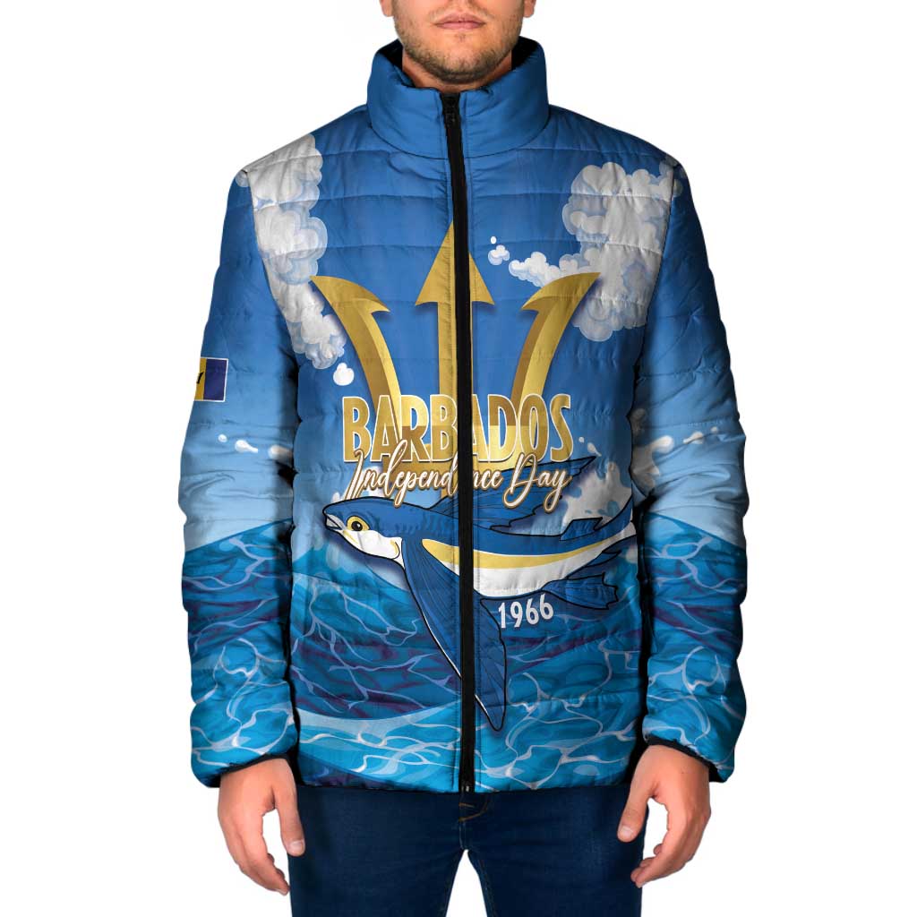 Barbados Independence Day Padded Jacket Gold Trident and Flying Fish - Wonder Print Shop