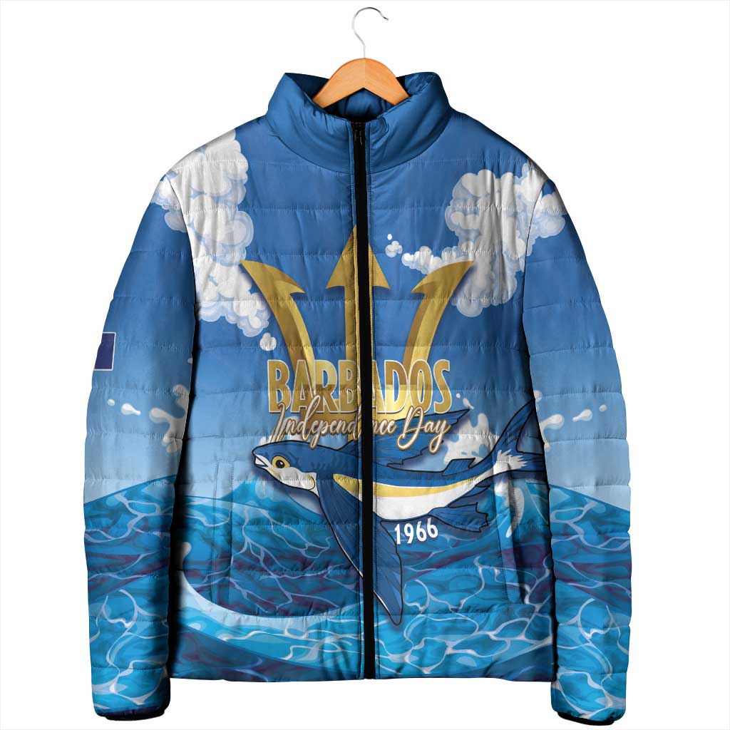 Barbados Independence Day Padded Jacket Gold Trident and Flying Fish - Wonder Print Shop