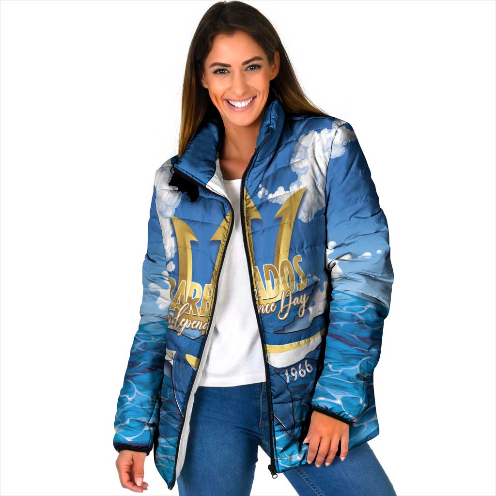 Barbados Independence Day Padded Jacket Gold Trident and Flying Fish - Wonder Print Shop