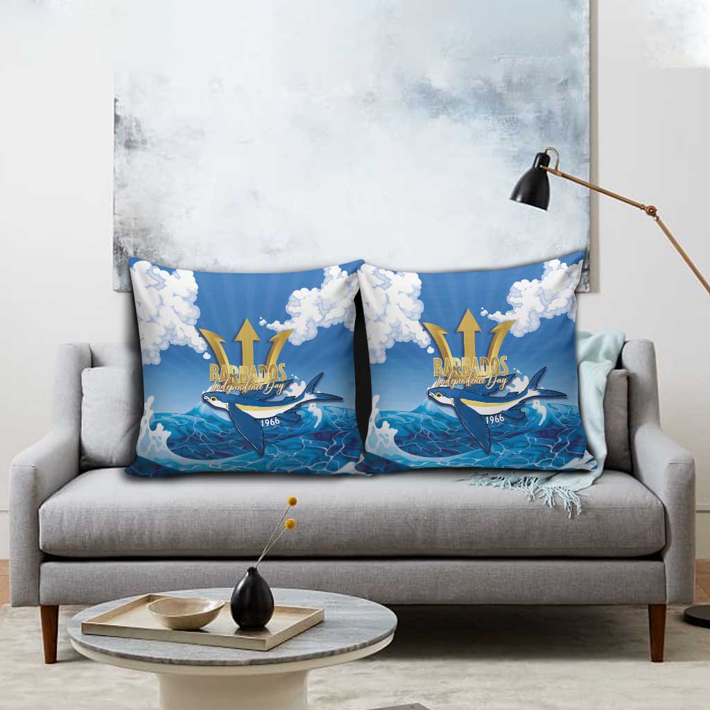 Barbados Independence Day Pillow Cover Gold Trident and Flying Fish - Wonder Print Shop