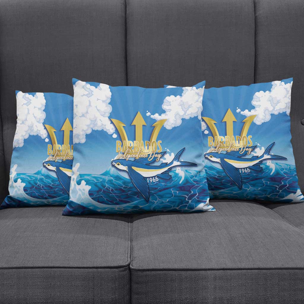 Barbados Independence Day Pillow Cover Gold Trident and Flying Fish - Wonder Print Shop