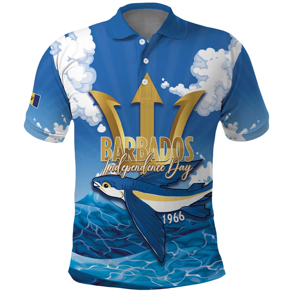 Barbados Independence Day Polo Shirt Gold Trident and Flying Fish - Wonder Print Shop