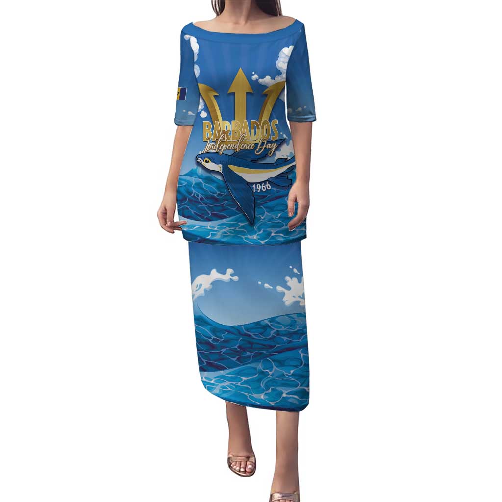 Barbados Independence Day Puletasi Gold Trident and Flying Fish - Wonder Print Shop