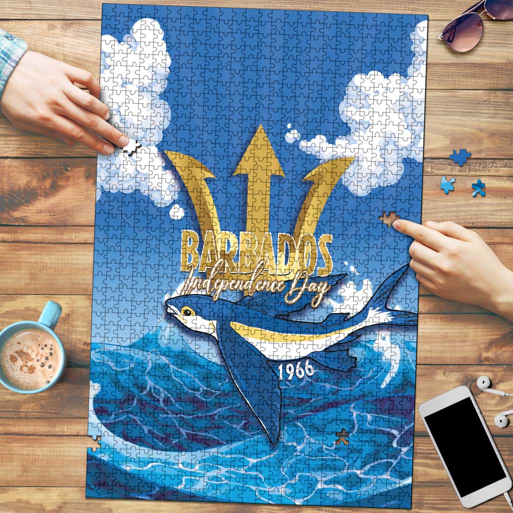 Barbados Independence Day Puzzle Gold Trident and Flying Fish - Wonder Print Shop