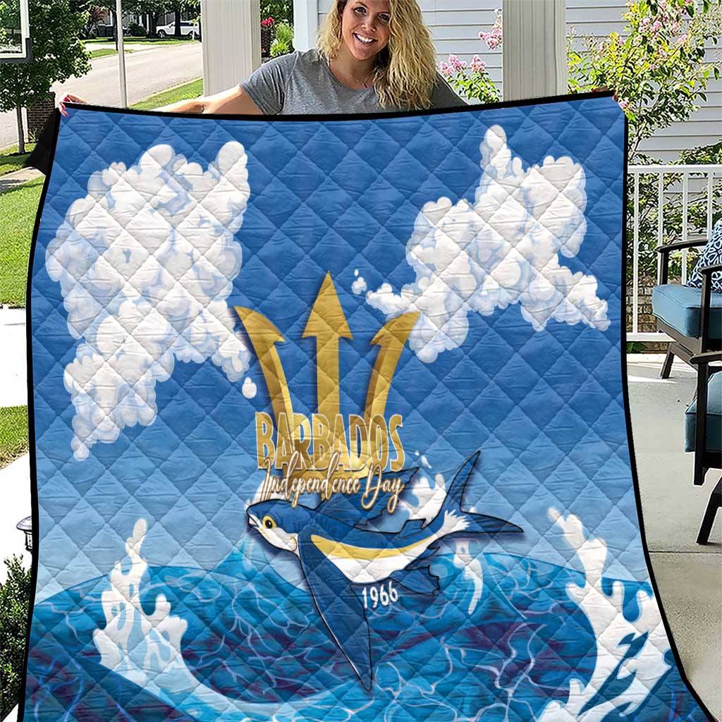 Barbados Independence Day Quilt Gold Trident and Flying Fish - Wonder Print Shop