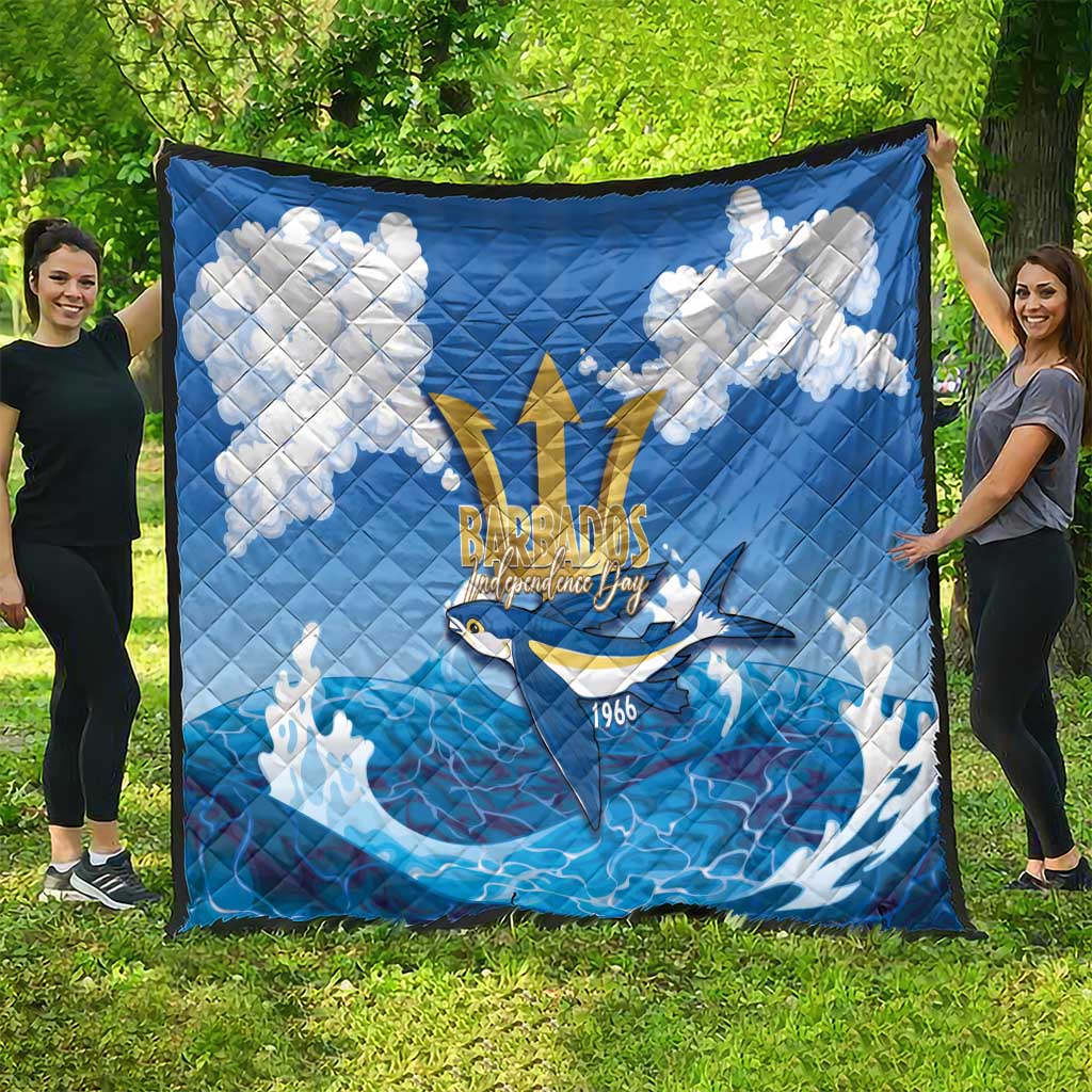 Barbados Independence Day Quilt Gold Trident and Flying Fish - Wonder Print Shop