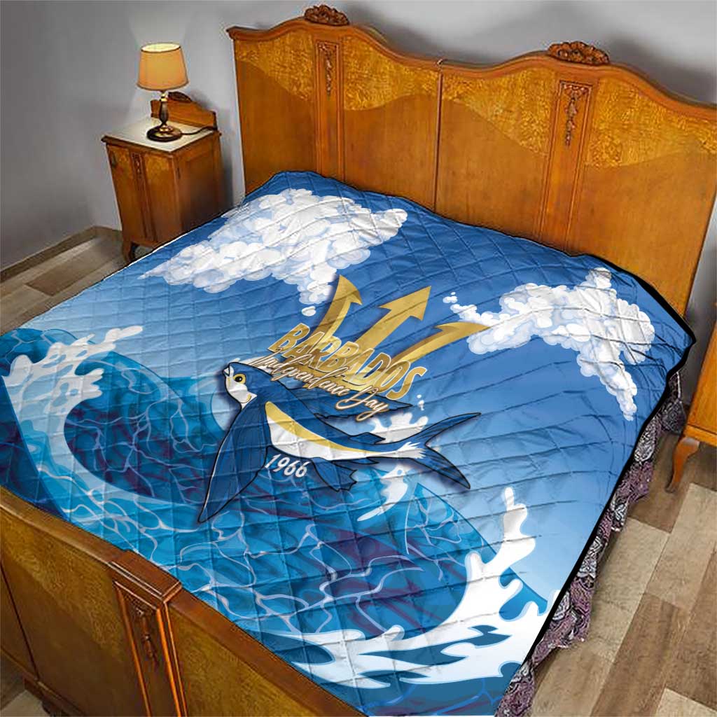 Barbados Independence Day Quilt Gold Trident and Flying Fish - Wonder Print Shop