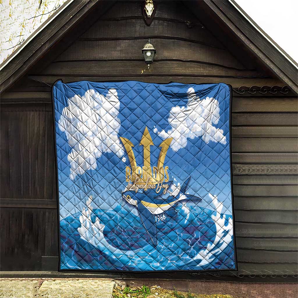 Barbados Independence Day Quilt Gold Trident and Flying Fish - Wonder Print Shop
