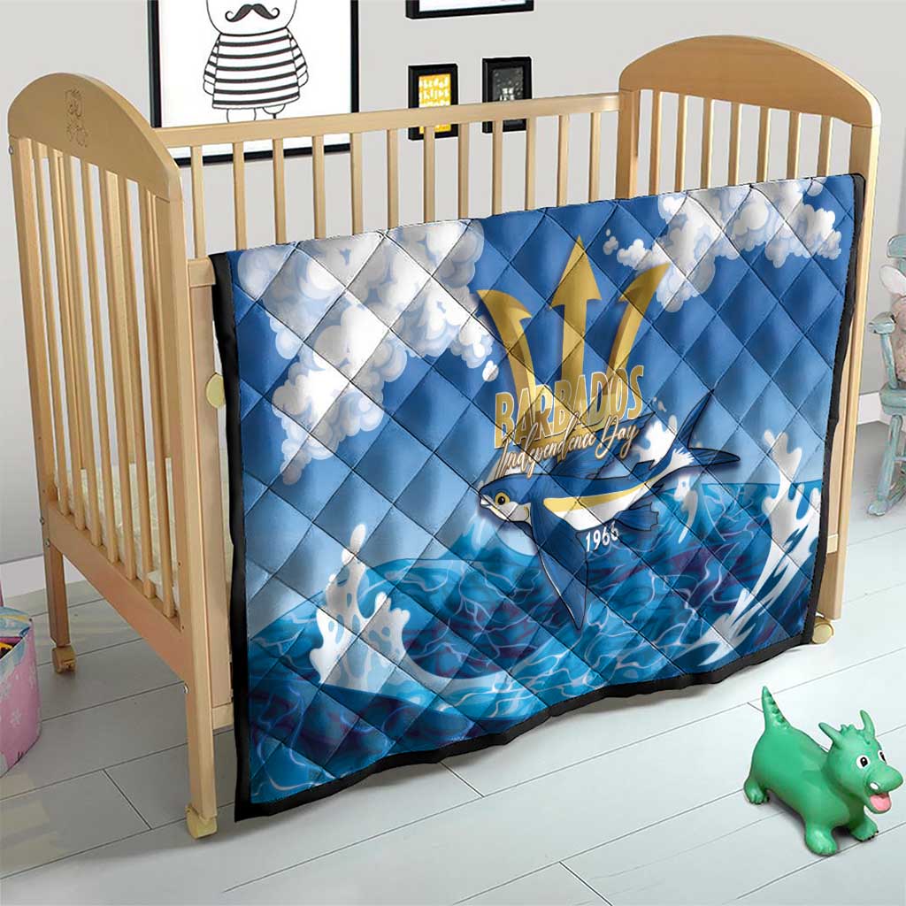 Barbados Independence Day Quilt Gold Trident and Flying Fish - Wonder Print Shop