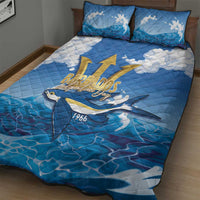 Barbados Independence Day Quilt Bed Set Gold Trident and Flying Fish - Wonder Print Shop