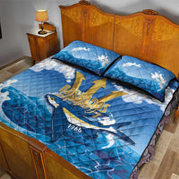 Barbados Independence Day Quilt Bed Set Gold Trident and Flying Fish - Wonder Print Shop