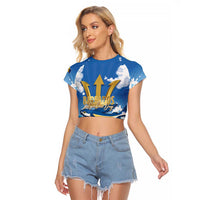 Barbados Independence Day Raglan Cropped T Shirt Gold Trident and Flying Fish - Wonder Print Shop