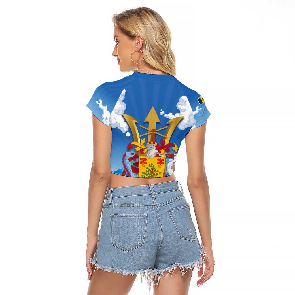 Barbados Independence Day Raglan Cropped T Shirt Gold Trident and Flying Fish - Wonder Print Shop