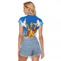 Barbados Independence Day Raglan Cropped T Shirt Gold Trident and Flying Fish - Wonder Print Shop