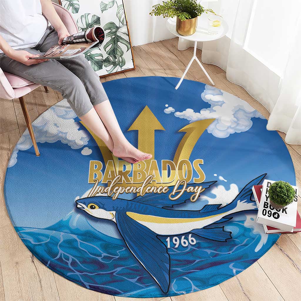 Barbados Independence Day Round Carpet Gold Trident and Flying Fish - Wonder Print Shop